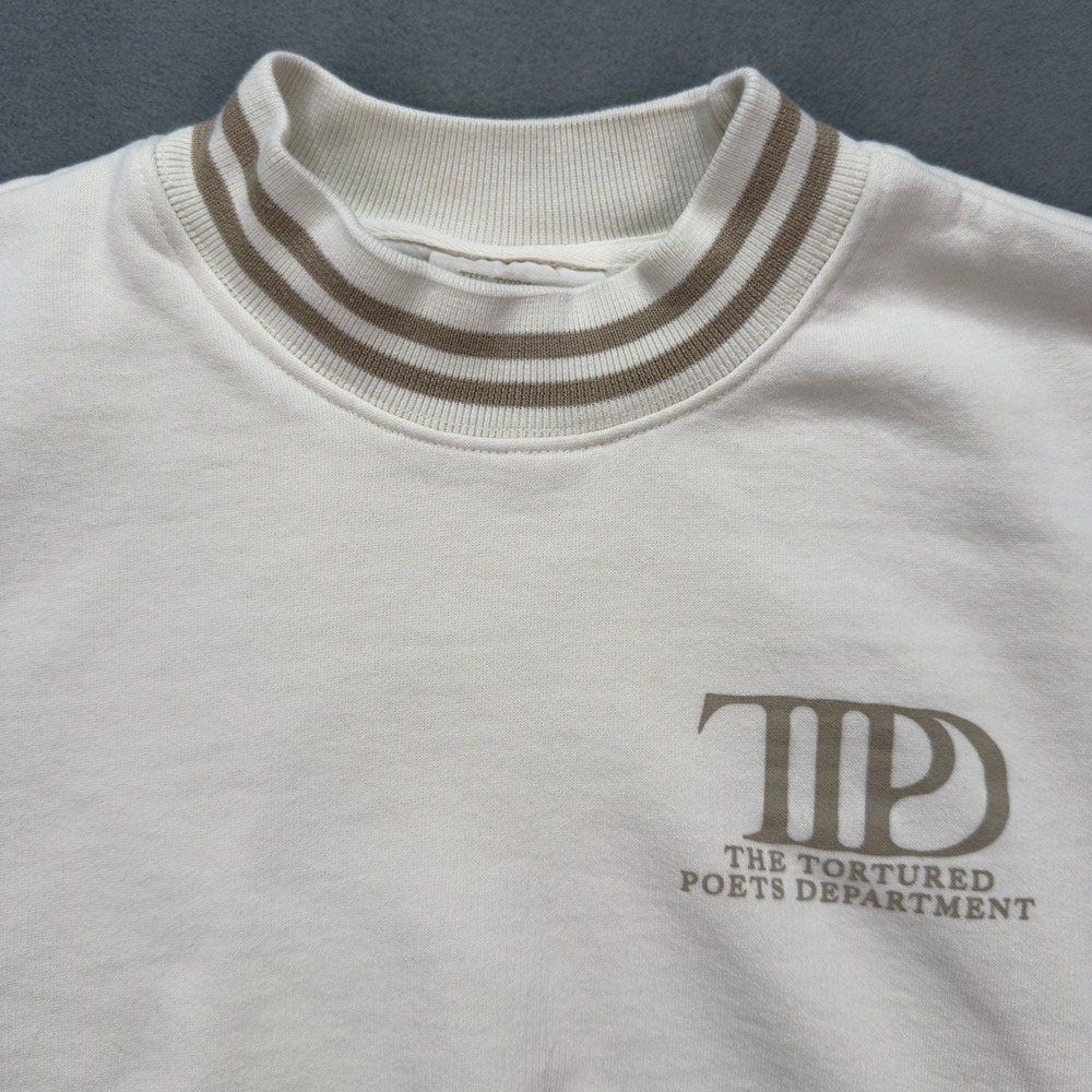 Taylor Swift The Tortured Poets Department Sweatshirt Small White TTPD Crewneck - Picture 2 of 5